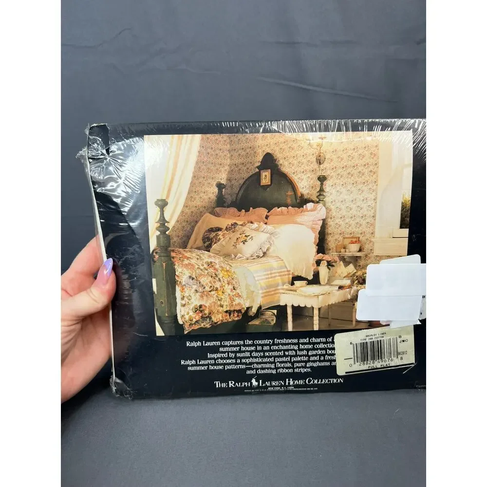 Vintage Ralph Lauren Home Ivory Full Flat Bed Sheet Ruffle Eyelet NOS